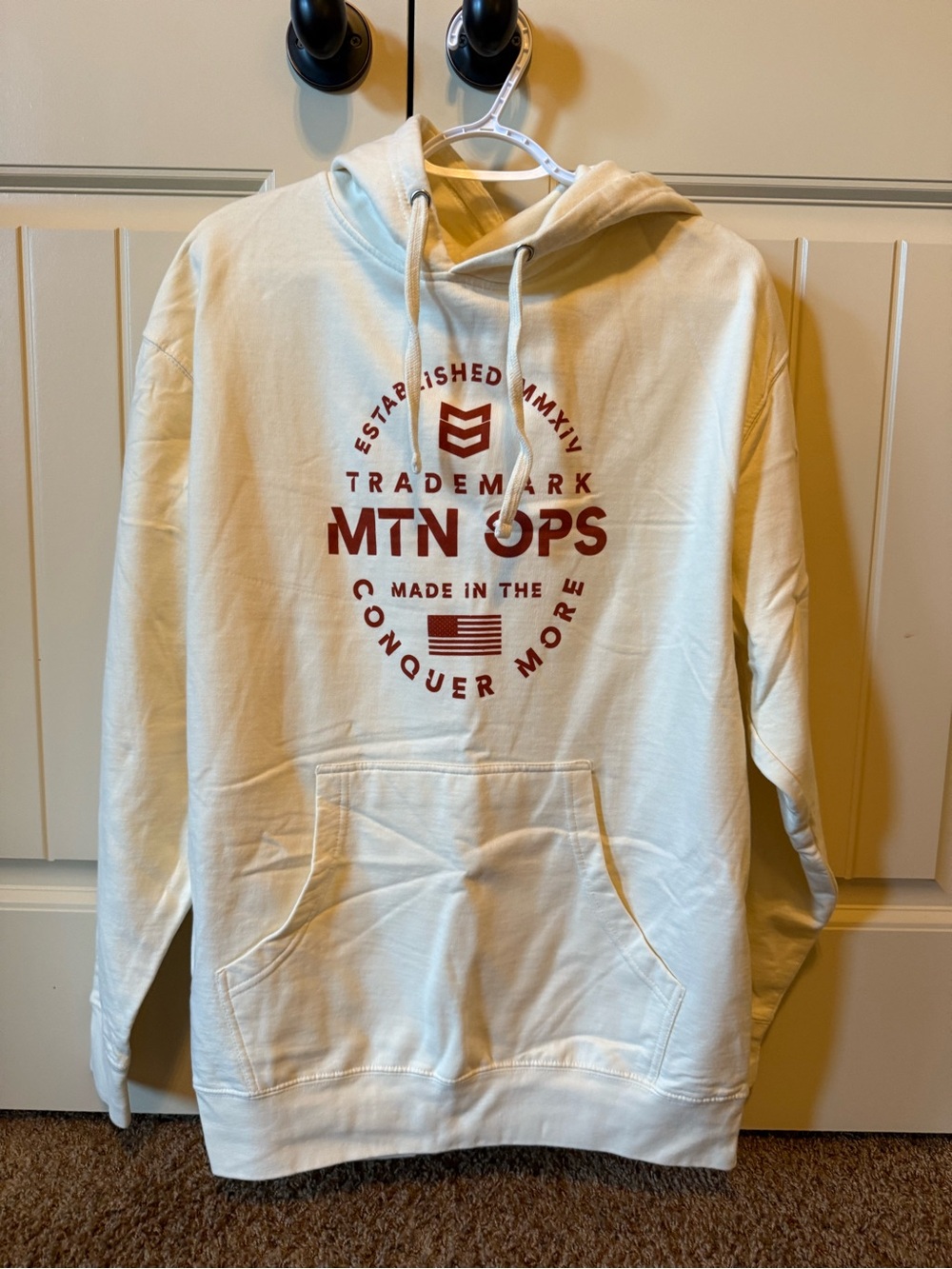 Cream Pullover Hoodie with Red Logo
